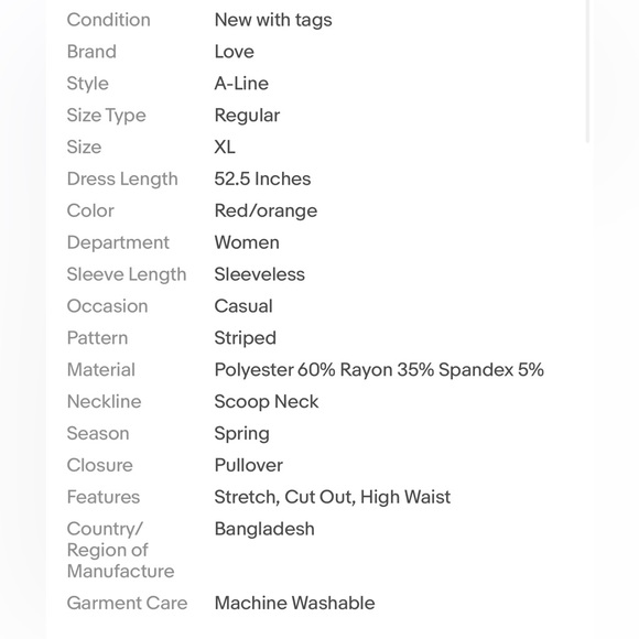 love women’s red/orange stretch striped sleeveless dress size xl. - Picture 9 of 9